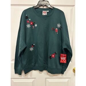 Kandy Kiss Womens Christmas Embroidered Sweatshirt Green Holiday Large NWT